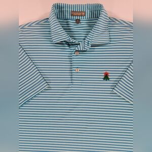 Peter Millar Burning Tree Golf Polo Short Sleeve Blue Striped Pique Knit Mens XL